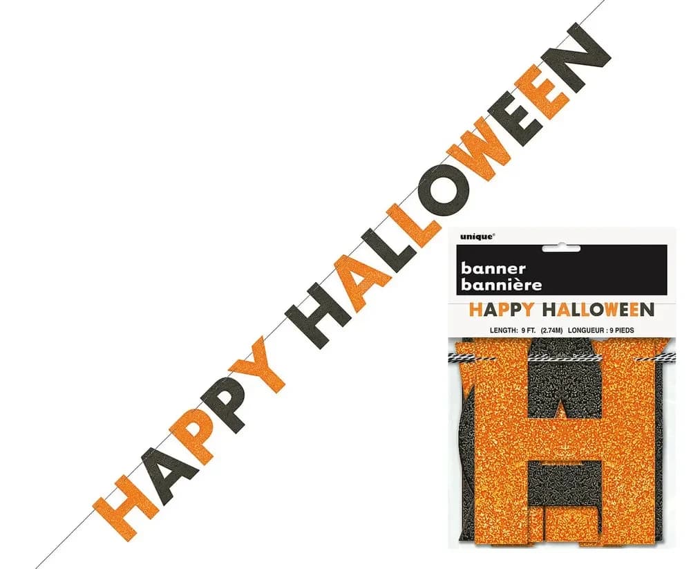 Black & Orange Glitter Happy Halloween Banner (2.7M)