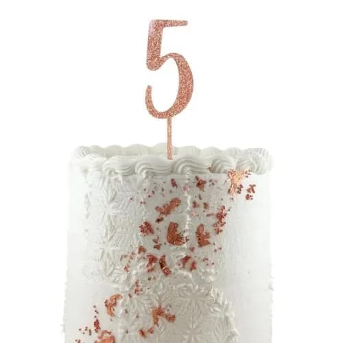 No. 5 Rose Gold Glitter Cake Topper