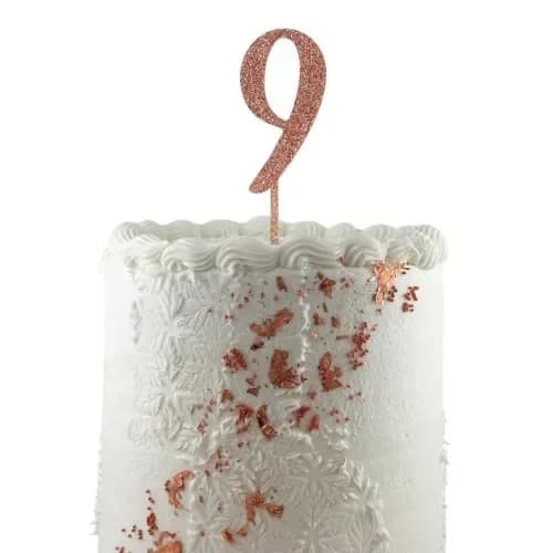 No. 9 Rose Gold Glitter Cake Topper