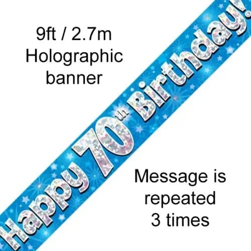 Blue Holographic Happy 70th Birthday Banner (2.7M)