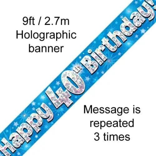 Blue Holographic Happy 40th Birthday Banner (2.7M)