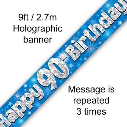 Blue Holographic Happy 90th Birthday Banner (2.7M)