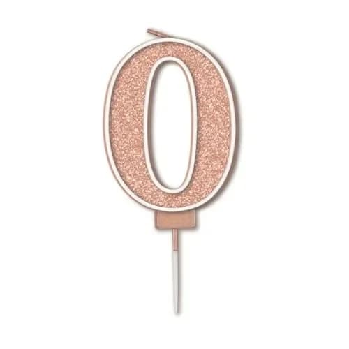 Sparkling #0 Rose Gold Fizz Numeral Candle (7.5cm)