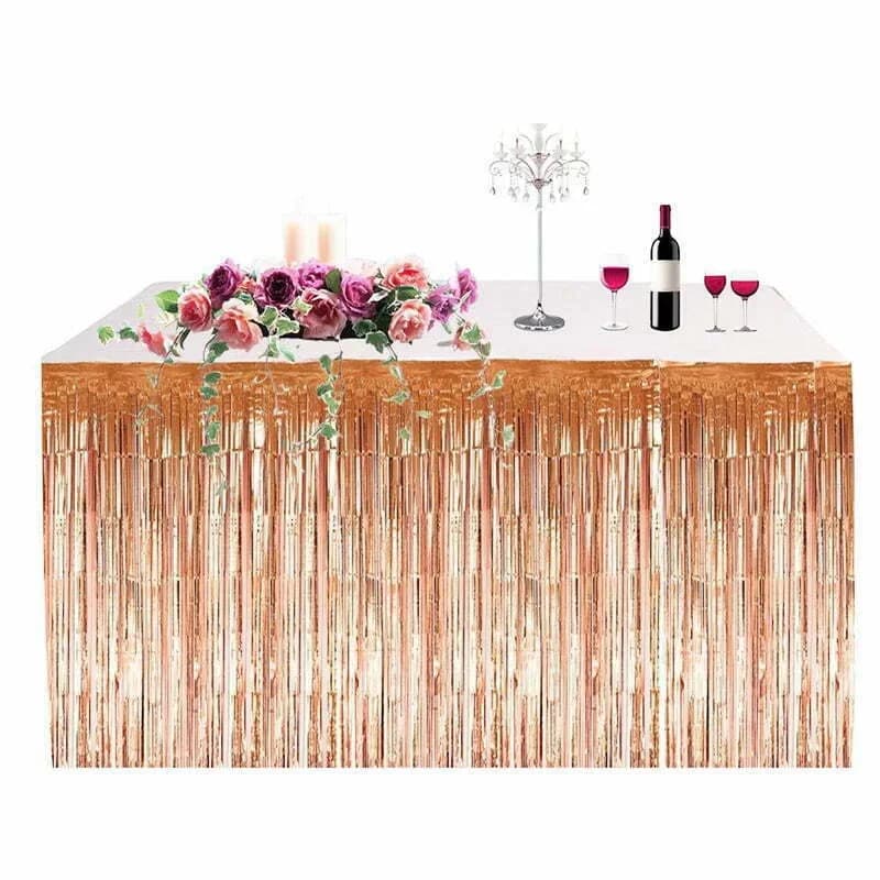 Metallic Rose Gold Fringed Table Skirt (275x75cm)