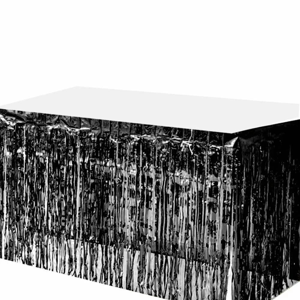 Metallic Black Fringed Table Skirt (275x75cm)