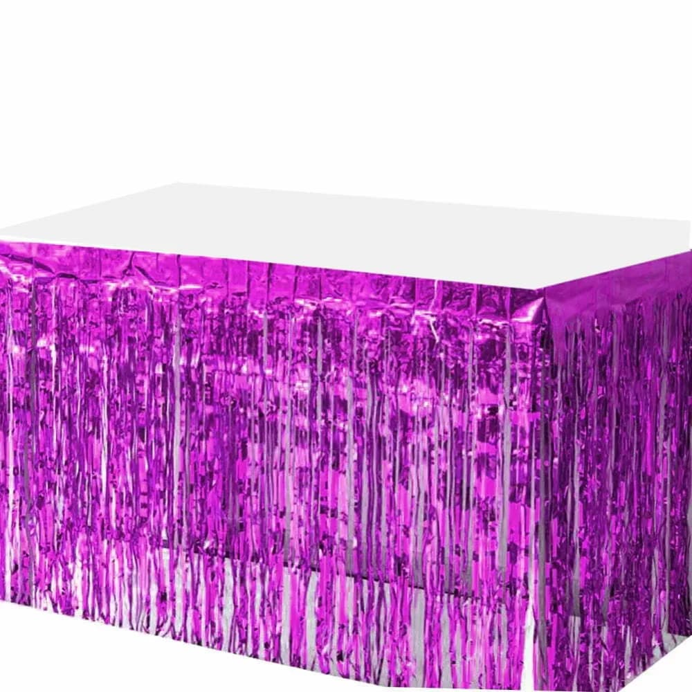 Metallic Hot Pink Fringed Table Skirt (275x75cm)