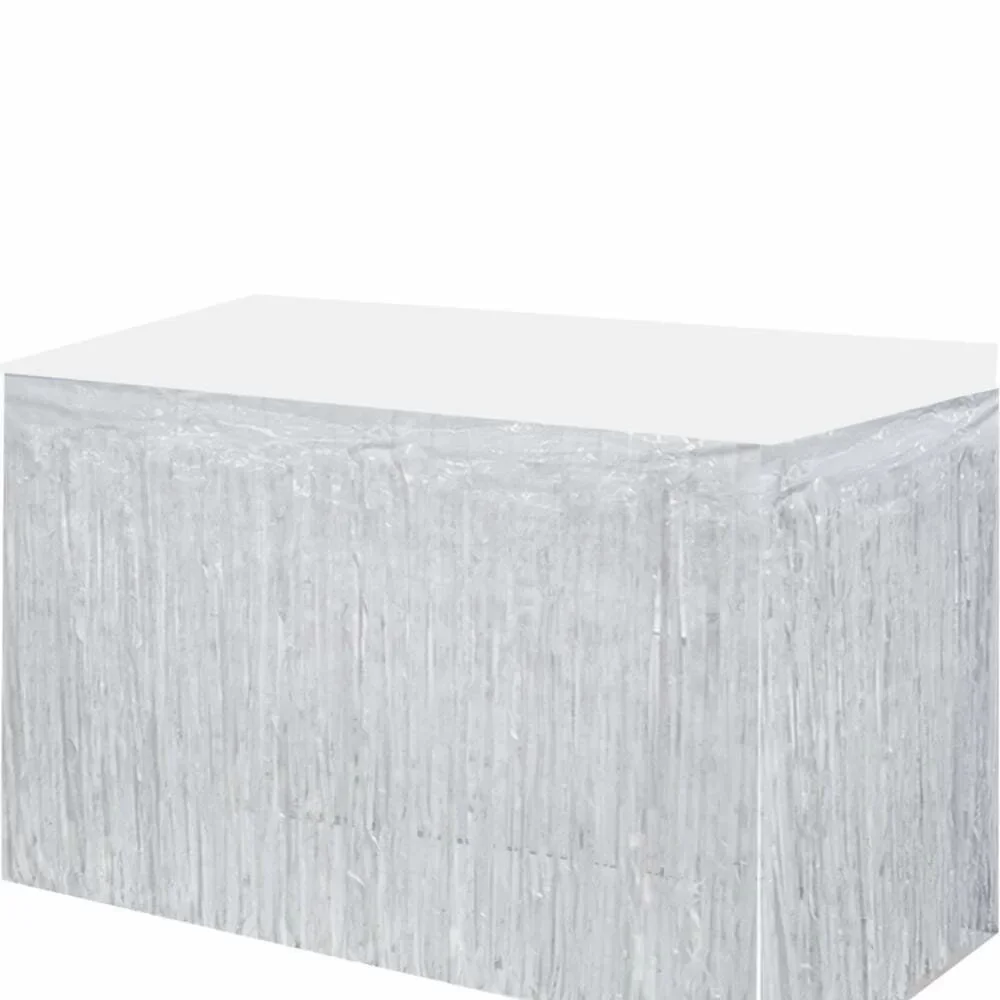 Metallic White Fringed Table Skirt (275x75cm)*