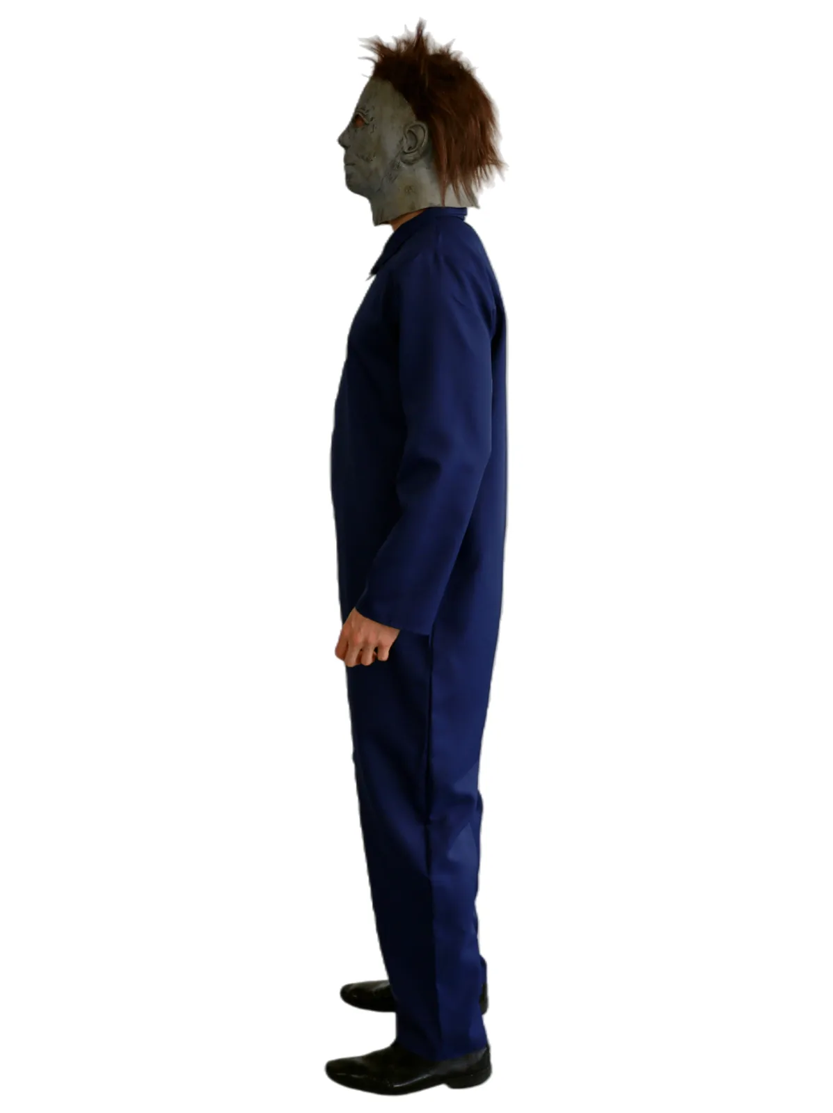 Adults Michael Myers Halloween Jumpsuit - side view, worn by model
