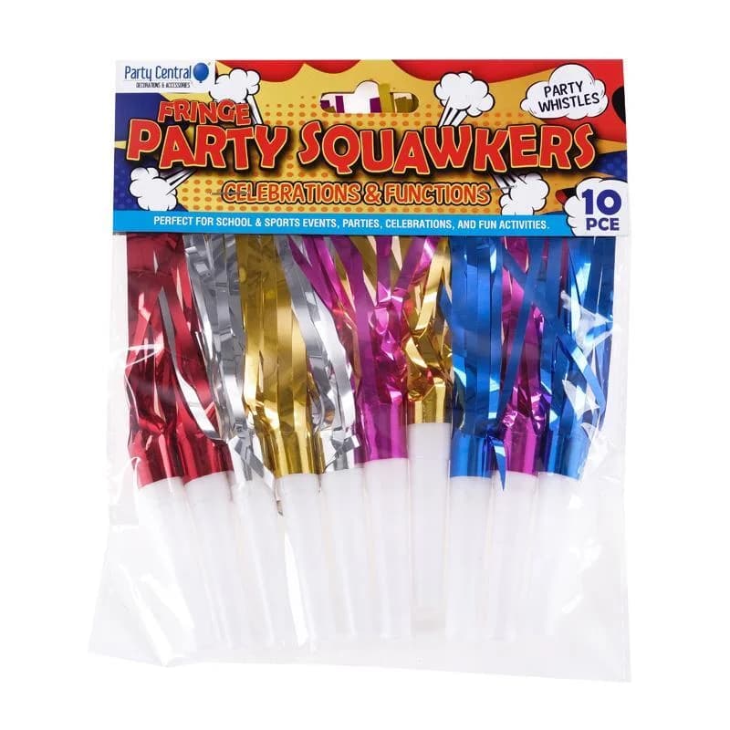 Asstd. Fringe Foil Party Squawkers - Pk 10