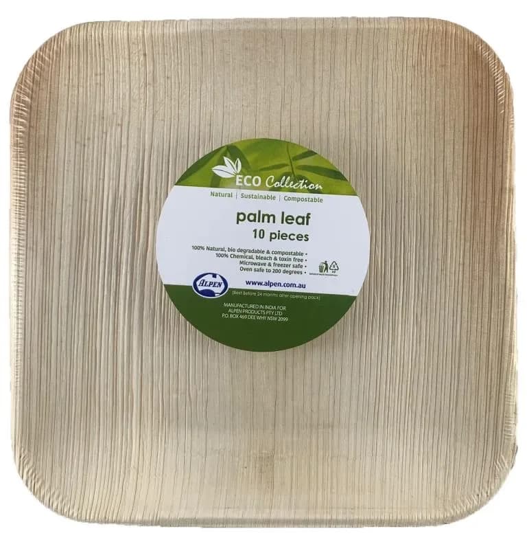 Palm Leaf Square Plates 20cm 10 Pack