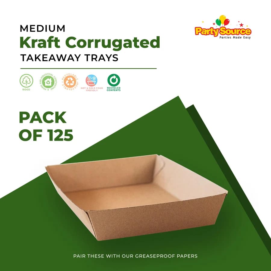 MEDIUM Kraft Corrugated Takeaway Trays - Pk 125