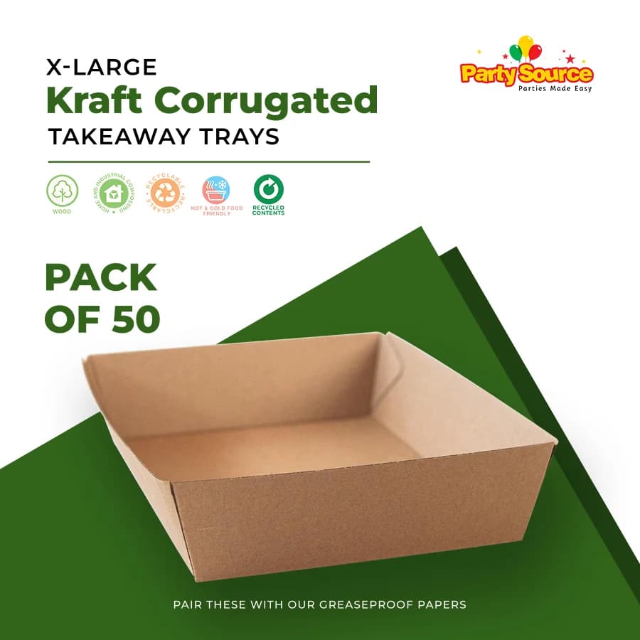 X-LARGE Kraft Corrugated Takeaway Trays - Pk 50