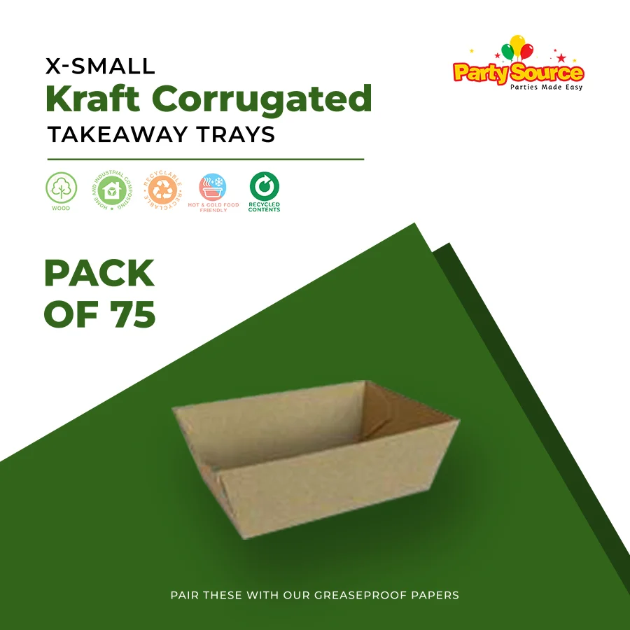 X-SMALL Kraft Corrugated Takeaways Trays - Pk 75