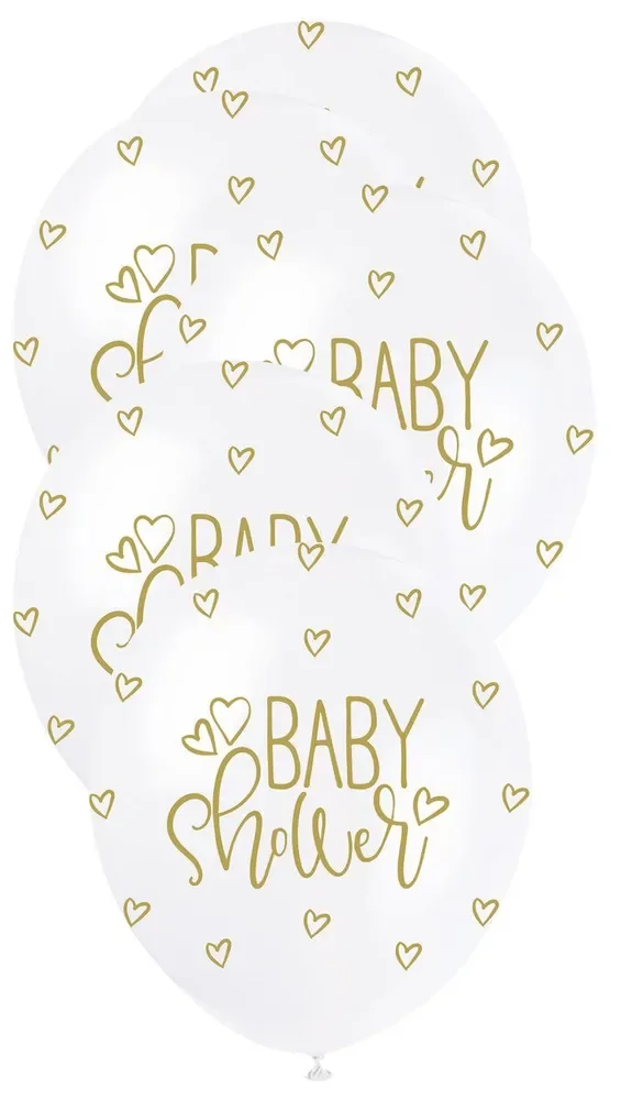 Gold Baby Shower Pearl White Latex Balloons (30cm) - Pk 5