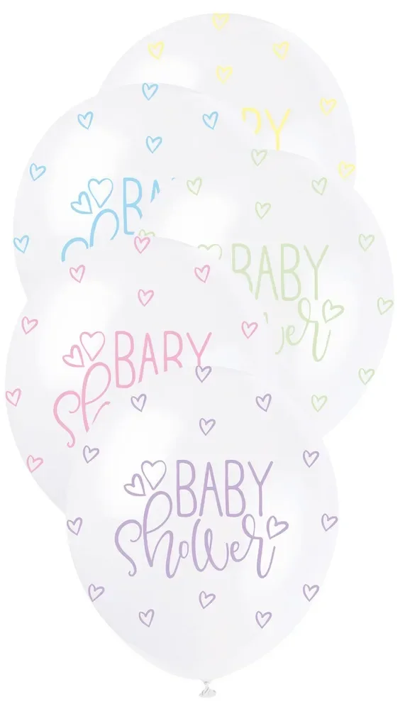 Asstd. Pastel Baby Shower Pearl White Latex Balloons (30cm) - Pk 5