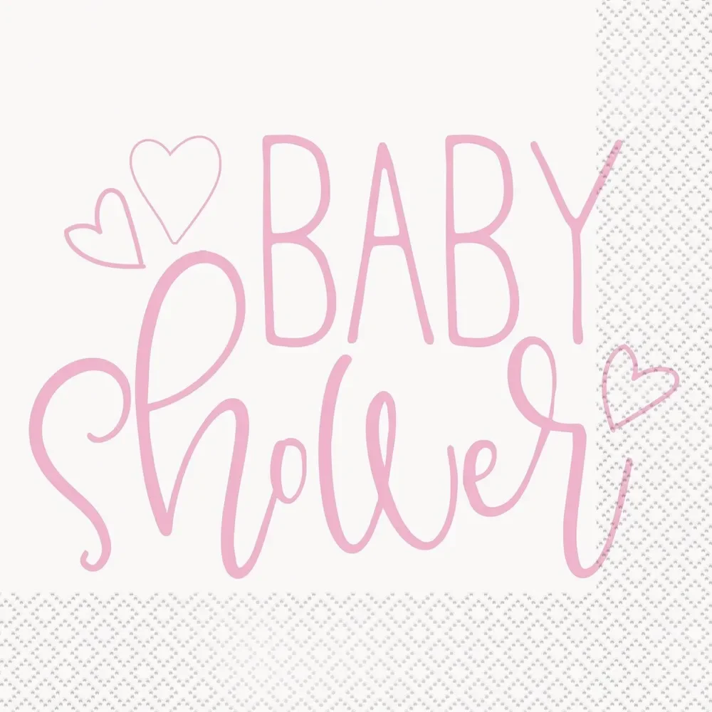 Pink Hearts Baby Shower Lunch Napkins - Pk 16