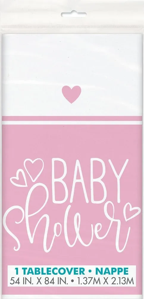 Pink Hearts Baby Shower Rectangular Plastic Table Cover (137x213cm)