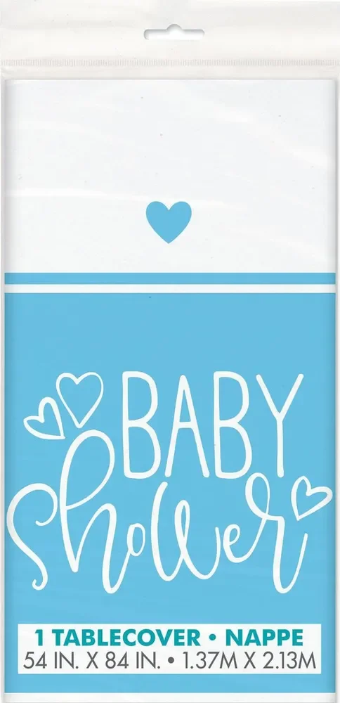 Blue Hearts Baby Shower Rectangular Plastic Table Cover (137x213cm)