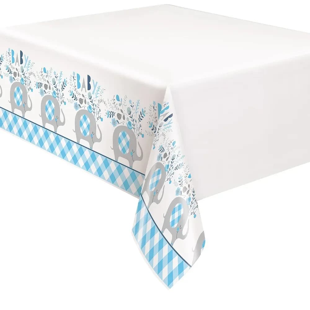Blue Elephant Baby Shower Plastic Rectangular Table Cover (137x213cm)