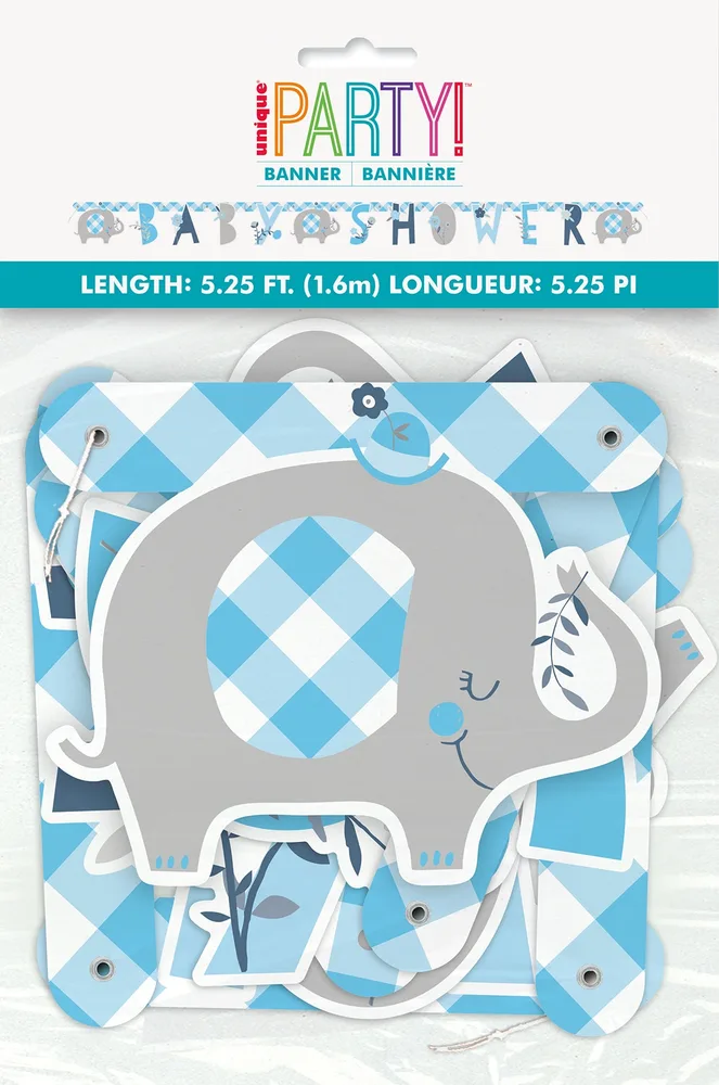 Blue Elephant Baby Shower Jointed Banner (1.82M)