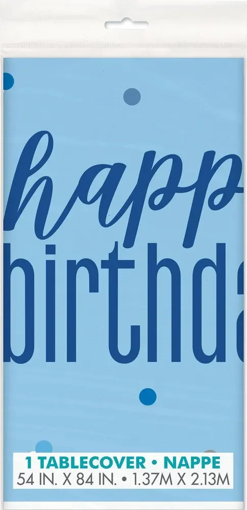 Blue Glitz Happy Birthday Plastic Rectangular Table Cover (127x213cm)