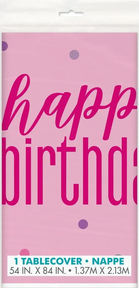 Pink Glitz Happy Birthday Plastic Rectangular Table Cover (127x213cm)