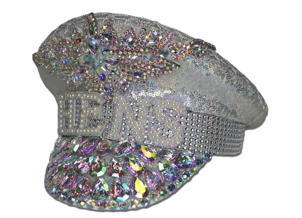 HENS Iridescent White Jeweled Hat