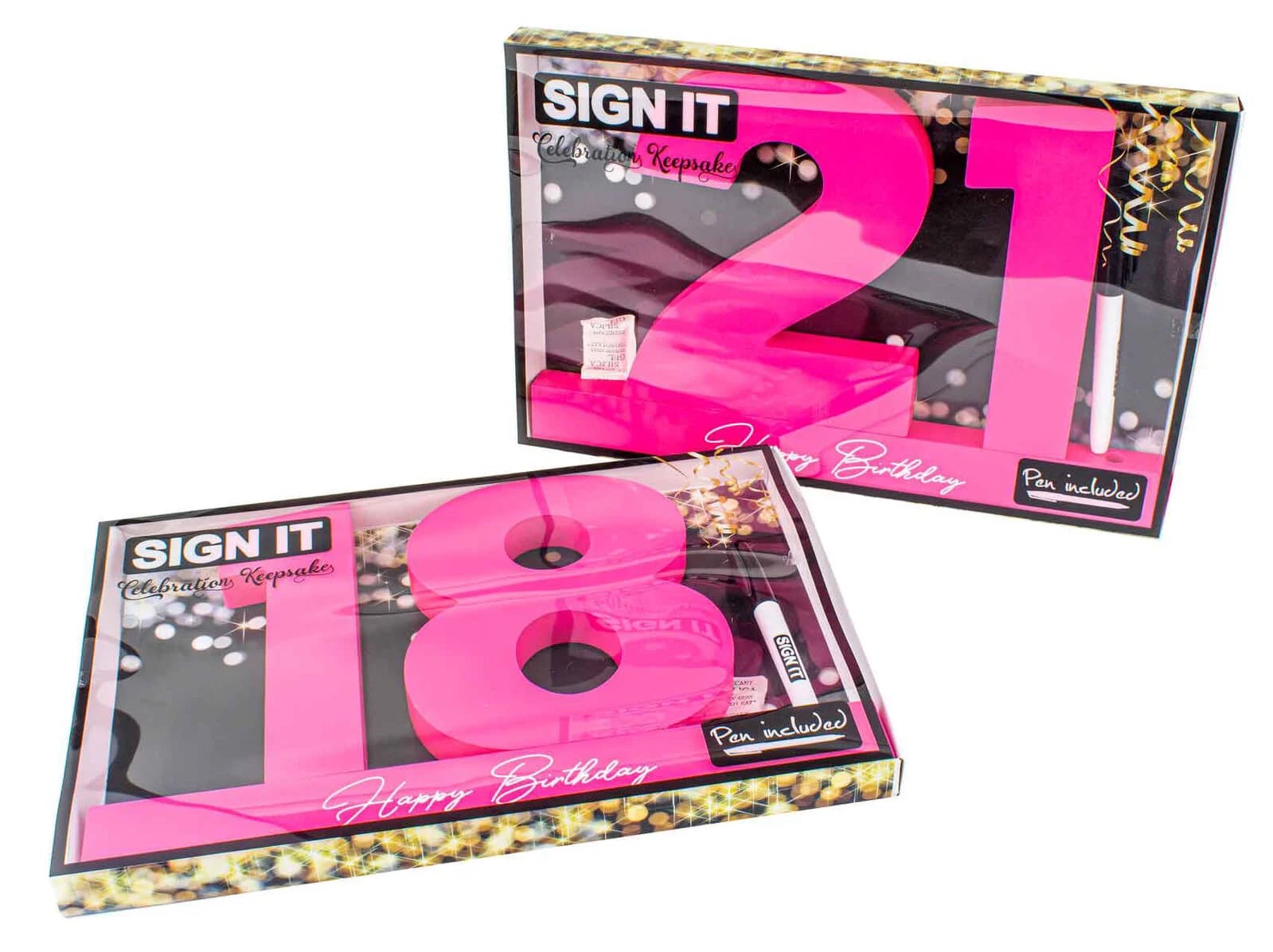 21 Birthday Neon Pink Signature Block (34x23x3cm)
