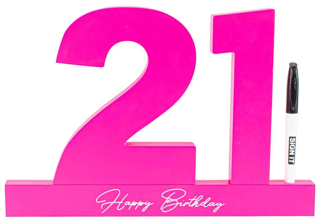 21 Birthday Neon Pink Signature Block (34x23x3cm)