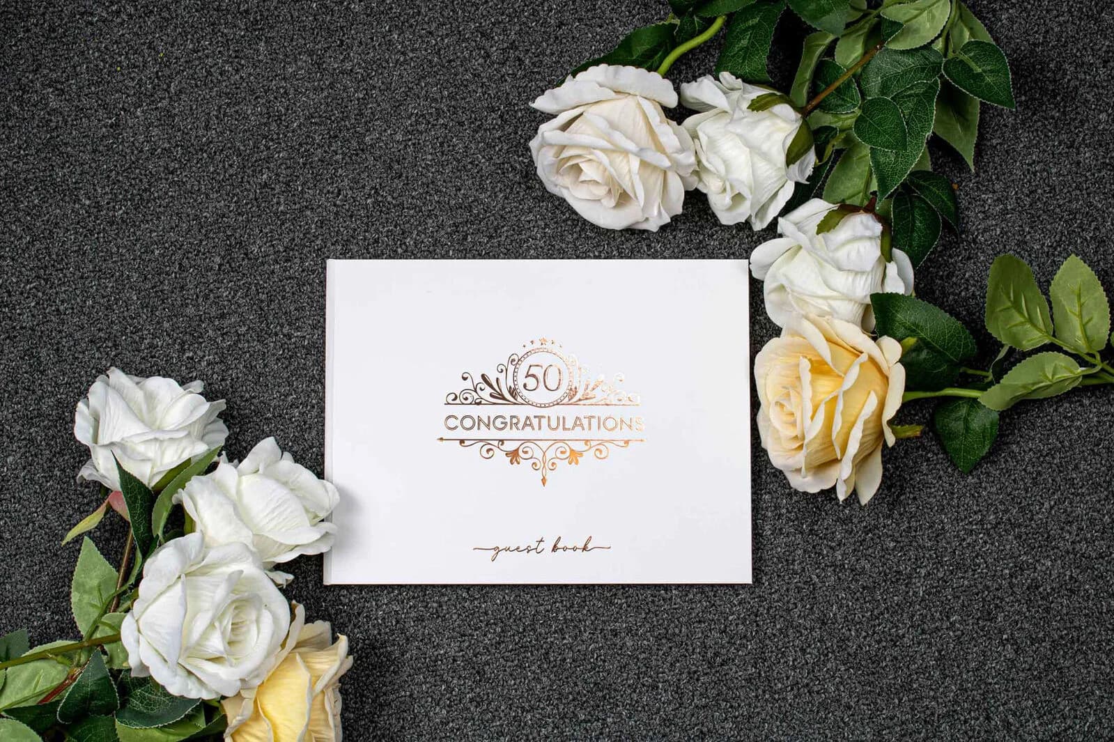 White/Rose Gold 50 Congratulation Guest Book