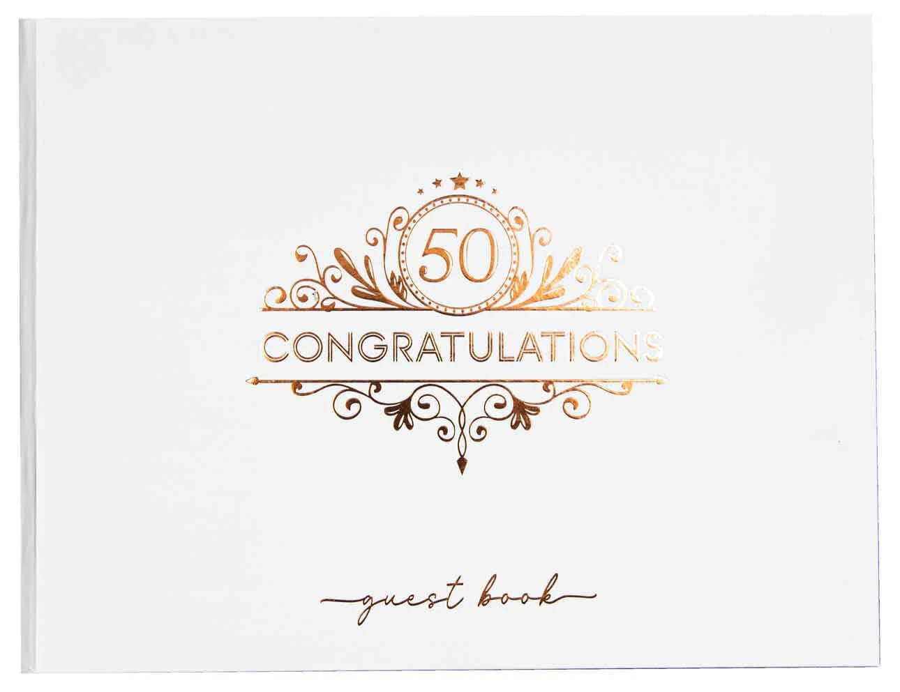 White/Rose Gold 50 Congratulation Guest Book