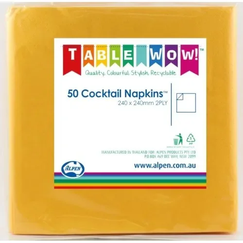 Yellow Cocktail Napkins - Pk 50