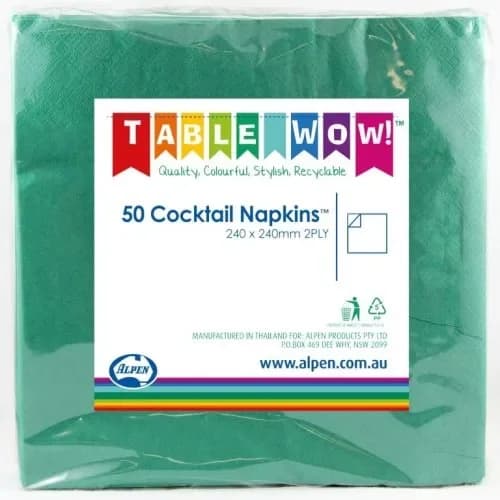 Green Cocktail Napkins (25cm) - Pk 50