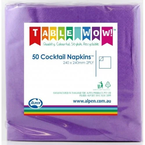 Purple Cocktail Napkins - Pk 50
