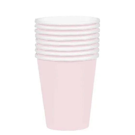 354ml Pastel Pink Paper Drinking Cups - Pk 20