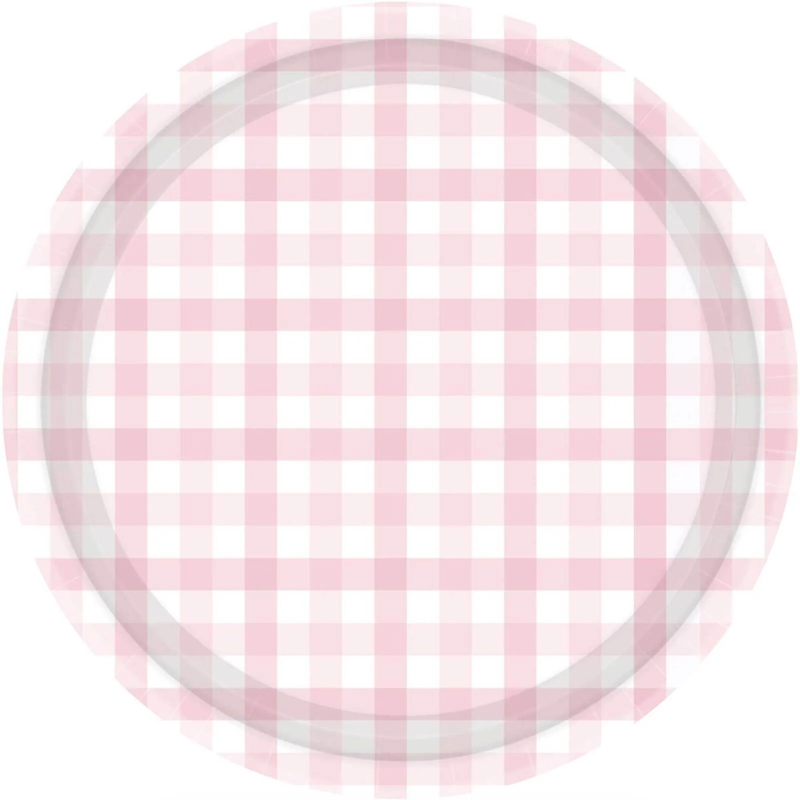 Gingham 23cm Paper Plate Pastel Pink FSC NPC 8Pk