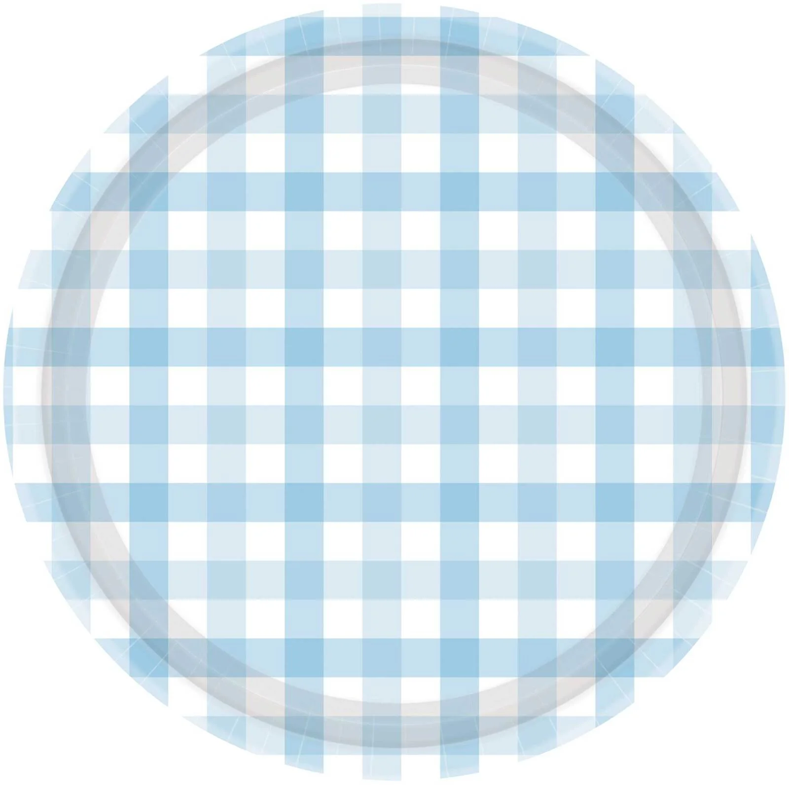Gingham 17cm Paper Plate Pastel Blue FSC NPC 8Pk