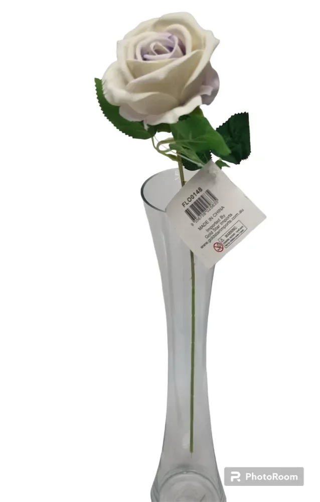 Small Pale Lilac Velvet Single Stem Rose, 7cm, 51cm