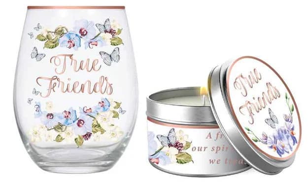 True Friends Stemless Glass and Candle Gift Set
