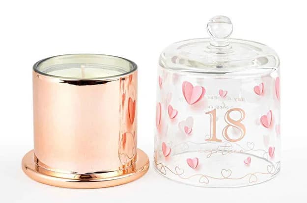 18th Birthday Paper Hearts Candle with Glass Cloche