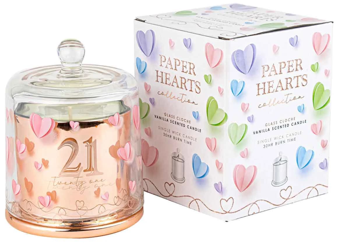 21st Birthday Paper Hearts Candle with Glass Cloche