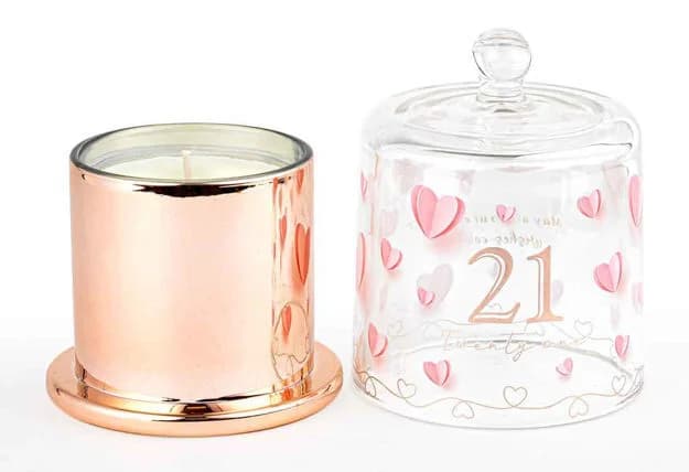 21st Birthday Paper Hearts Candle with Glass Cloche