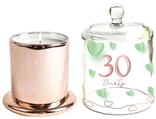 30th Birthday Paper Hearts Candle with Glass Cloche