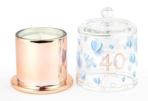 40th Birthday Paper Hearts Candle with Glass Cloche