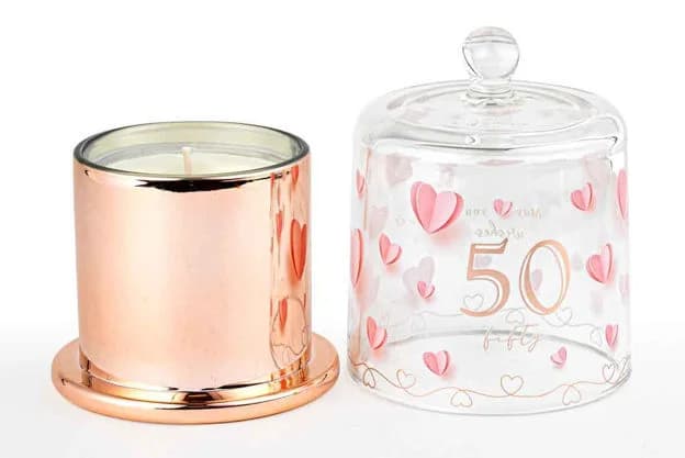 50th Birthday Paper Hearts Candle with Glass Cloche