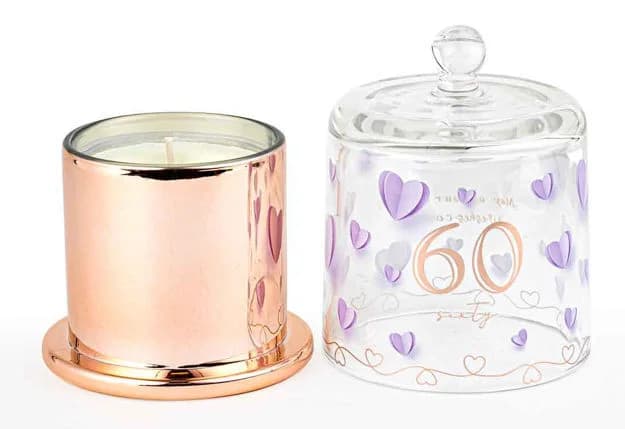 60th Birthday Paper Hearts Candle with Glass Cloche