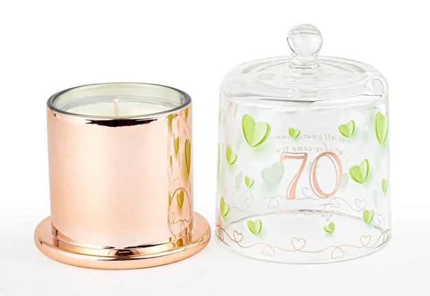 70th Birthday Paper Hearts Candle with Glass Cloche