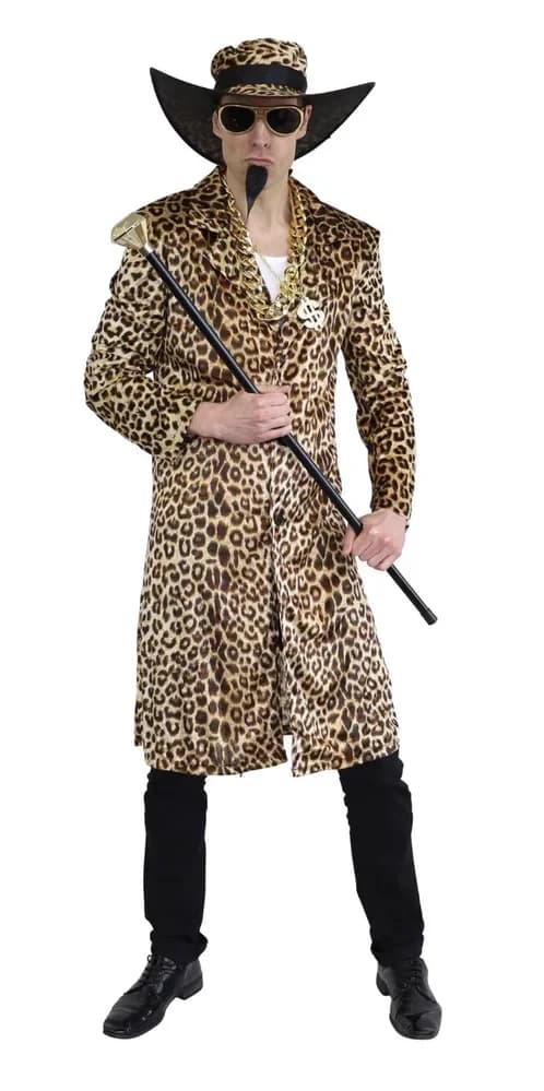 Adults Leopard Print Pimp Coat & Hat Costume