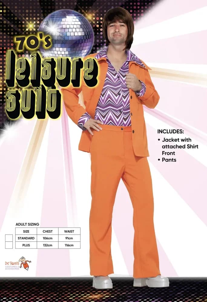 Men's Orange 70s Leisure Suit