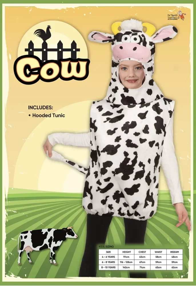 Kids Cow Costume - Black & White (Polyester)